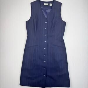 90s Vest knee length dress Wool Pinstripe Navy Vintage